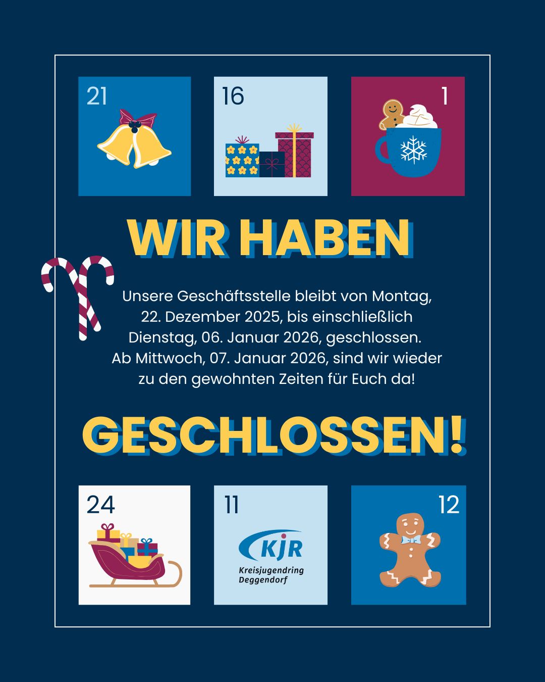 KJR-Geschäftsstelle geschlossen von 22.12.2025 bis einschließlich 06.01.2026.